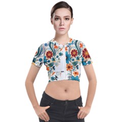 Flowers Scrapbook Decorate Short Sleeve Cropped Jacket by Grandong