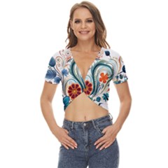 Flowers Scrapbook Decorate Twist Front Crop Top by Grandong