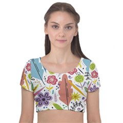 Flowers Spring Background Wallpaper Velvet Short Sleeve Crop Top  by Grandong