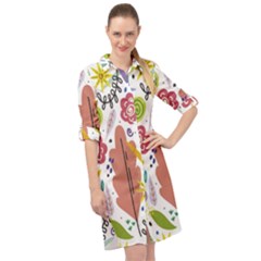 Flowers Spring Background Wallpaper Long Sleeve Mini Shirt Dress by Grandong