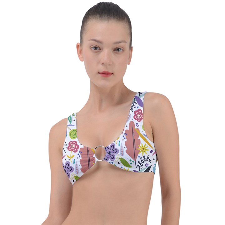 Flowers Spring Background Wallpaper Ring Detail Bikini Top