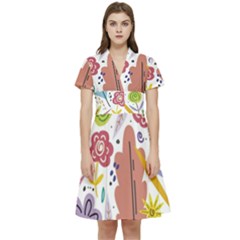 Flowers Spring Background Wallpaper Short Sleeve Waist Detail Dress by Grandong