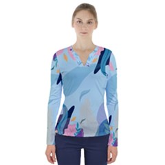 Leaves Nature Background Plants V-neck Long Sleeve Top by Grandong