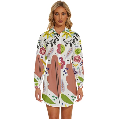 Flowers Spring Background Wallpaper Womens Long Sleeve Shirt Dress by Grandong