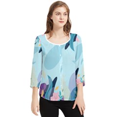 Leaves Nature Background Plants Chiffon Quarter Sleeve Blouse by Grandong