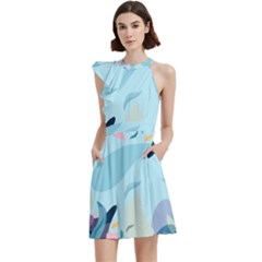 Leaves Nature Background Plants Cocktail Party Halter Sleeveless Dress With Pockets