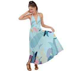 Leaves Nature Background Plants Backless Maxi Beach Dress by Grandong