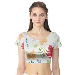 Leaves Plants Background Branches Short Sleeve Crop Top by Grandong