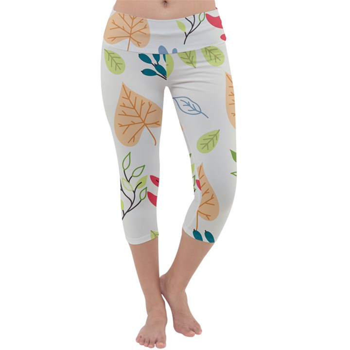 Leaves Plants Background Branches Capri Yoga Leggings