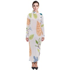 Leaves Plants Background Branches Turtleneck Maxi Dress by Grandong