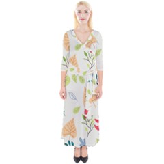 Leaves Plants Background Branches Quarter Sleeve Wrap Maxi Dress by Grandong