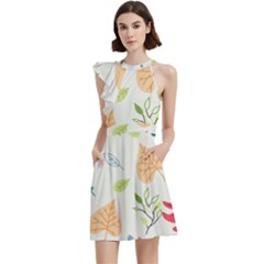 Leaves Plants Background Branches Cocktail Party Halter Sleeveless Dress With Pockets