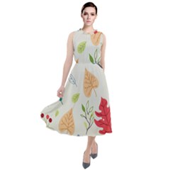 Leaves Plants Background Branches Round Neck Boho Dress by Grandong