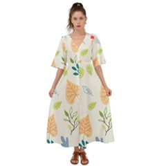 Leaves Plants Background Branches Kimono Sleeve Boho Dress by Grandong