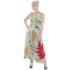 Leaves Plants Background Branches Button Up Short Sleeve Maxi Dress by Grandong