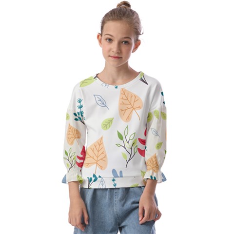 Leaves Plants Background Branches Kids  Cuff Sleeve Top by Grandong