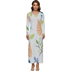 Leaves Plants Background Branches Long Sleeve Longline Maxi Dress by Grandong