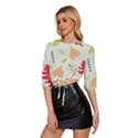 Leaves Plants Background Branches Mid Sleeve Drawstring Hem Top View2