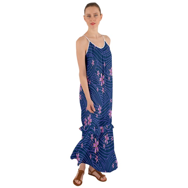 Flowers Floral Background Cami Maxi Ruffle Chiffon Dress