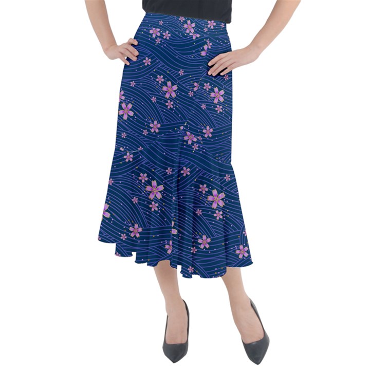 Flowers Floral Background Midi Mermaid Skirt