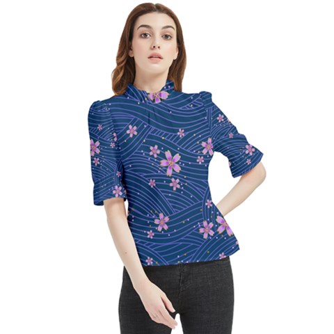 Flowers Floral Background Frill Neck Blouse by Grandong