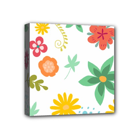 Flowers Leaves Background Floral Mini Canvas 4  X 4  (stretched) by Grandong