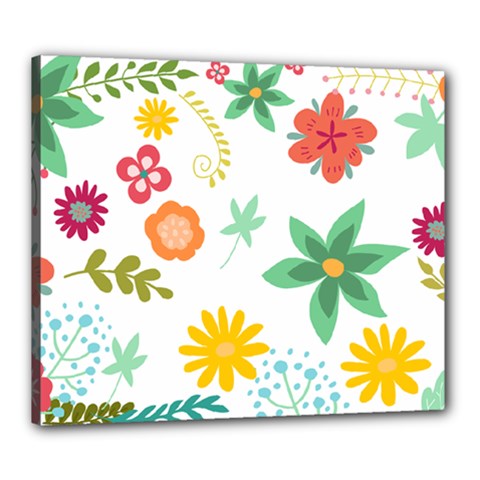 Flowers Leaves Background Floral Canvas 24  X 20  (stretched) by Grandong