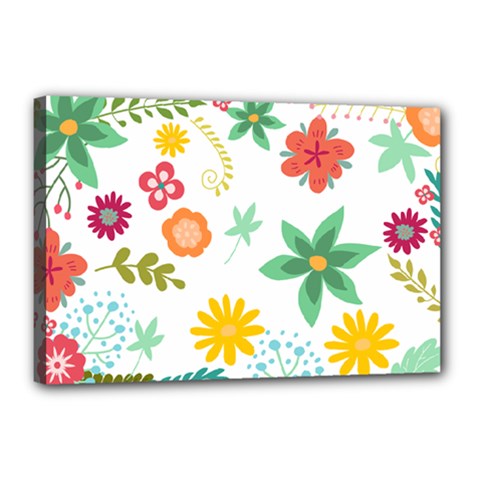 Flowers Leaves Background Floral Canvas 18  X 12  (stretched) by Grandong