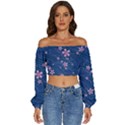 Flowers Floral Background Long Sleeve Crinkled Weave Crop Top View1