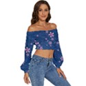 Flowers Floral Background Long Sleeve Crinkled Weave Crop Top View3