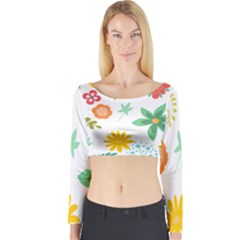 Flowers Leaves Background Floral Long Sleeve Crop Top by Grandong