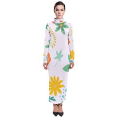 Flowers Leaves Background Floral Turtleneck Maxi Dress by Grandong