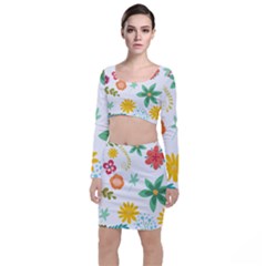 Flowers Leaves Background Floral Top And Skirt Sets by Grandong