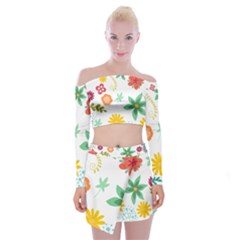 Flowers Leaves Background Floral Off Shoulder Top With Mini Skirt Set by Grandong