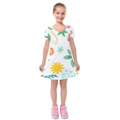 Flowers Leaves Background Floral Kids  Short Sleeve Velvet Dress by Grandong