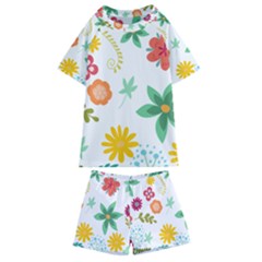 Flowers Leaves Background Floral Kids  Swim T-shirt And Shorts Set by Grandong