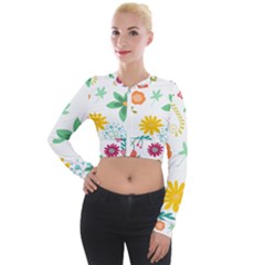 Flowers Leaves Background Floral Long Sleeve Cropped Velvet Jacket by Grandong