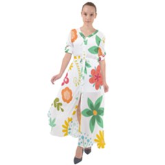 Flowers Leaves Background Floral Waist Tie Boho Maxi Dress by Grandong