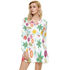 Flowers Leaves Background Floral Tiered Long Sleeve Mini Dress by Grandong