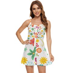 Flowers Leaves Background Floral Ruffle Edge Bra Cup Chiffon Mini Dress by Grandong