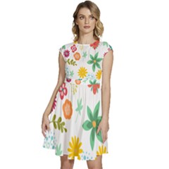 Flowers Leaves Background Floral Cap Sleeve High Waist Dress by Grandong