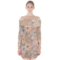 Floral Flowers Bloom Blossom Art Long Sleeve Off Shoulder Dress by Grandong