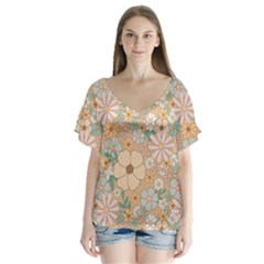 Floral Flowers Bloom Blossom Art V-neck Flutter Sleeve Top