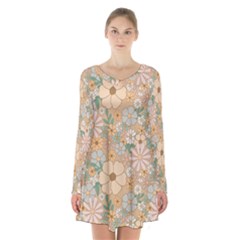 Floral Flowers Bloom Blossom Art Long Sleeve Velvet V-neck Dress