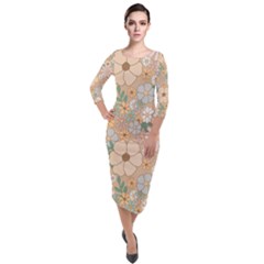 Floral Flowers Bloom Blossom Art Quarter Sleeve Midi Velour Bodycon Dress by Grandong