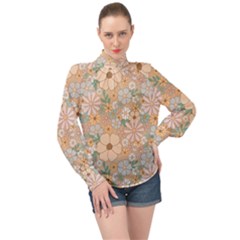 Floral Flowers Bloom Blossom Art High Neck Long Sleeve Chiffon Top