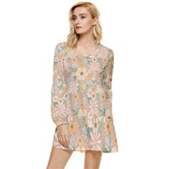 Floral Flowers Bloom Blossom Art Tiered Long Sleeve Mini Dress by Grandong