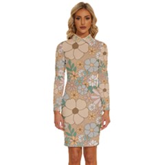 Floral Flowers Bloom Blossom Art Long Sleeve Shirt Collar Bodycon Dress by Grandong