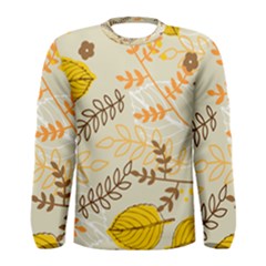 Leaves Flowers Background Pattern Men s Long Sleeve T-shirt by Grandong