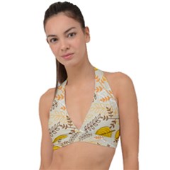 Leaves Flowers Background Pattern Halter Plunge Bikini Top by Grandong